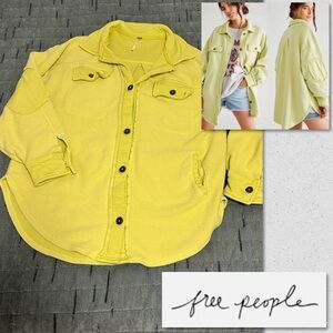 Free People Lemon Yellow Button-Front Shacket